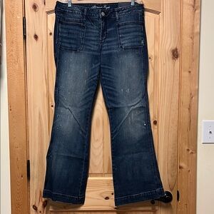 NWT AE Vintage Flair Dark Blue Jeans Distressed 14 Women’s